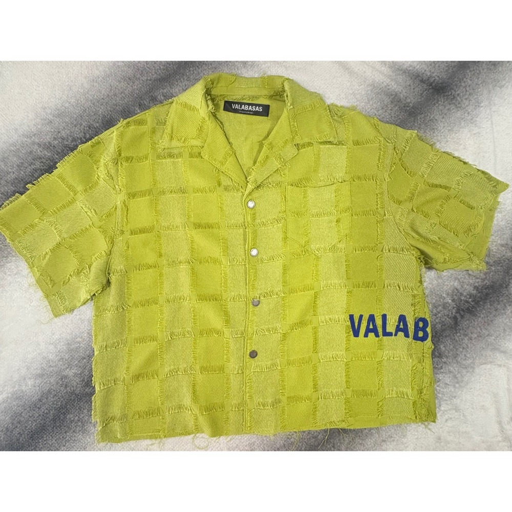 Valabasas Oversized Cropped Fringe Shirt Lime Green XXL Distressed Streetwear